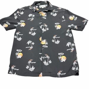 No Boundaries Black Shirt with Orange and White Tropical Design